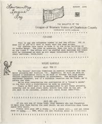 Lowcountry League Log, League of Women Voters of Charleston County Bulletin, August 1976