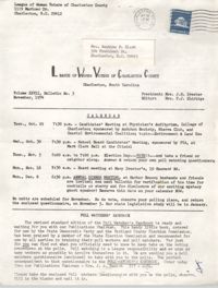 League of Women Voters of Charleston County, Volume XXVII, Bulletin No. 3, November 1974