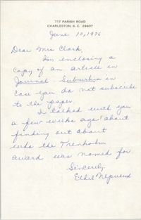 Letter from Ethel Nepveux to Septima P. Clark, June 10, 1976