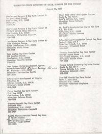 Day Care Center List, Charleston County Department of Social Services Day Care Program, August 31, 1977