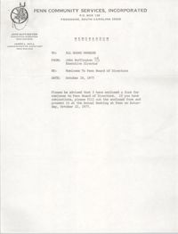 Memorandum from Penn Community Services Director to The Board of Trustees, October 10, 1977