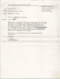 Memorandum from Courtney Siceloff to South Carolina Advisory Committee, June 3, 1976