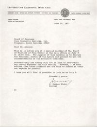 Letter from J. Herman Blake to Board of Trustees, Penn Community Services, June 29, 1977