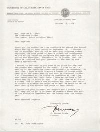 Letter from J. Herman Blake to Septima P. Clark, October 13, 1976