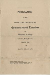 Programme of the Seventy-Second Annual Commencement Exercises of Benedict College, May 26, 1942