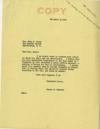 Teenage Draft: Correspondence between Nina Barry (Spartanburg, S.C.) to Senator Burnet R. Maybank, October 20, 1942