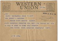 Democratic Committee: Telegram from Inez Watson (State Secretary of the Democratic Party) to Senator Burnet R. Maybank, May 14, 1944