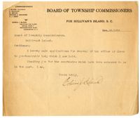Letter from Town Clerk Edwin J. Blank to Township Commissioners,  December 3, 1916