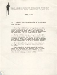 Letter from Inez Reid to Signers of the Telegram Concerning The African Famine, August 6, 1973