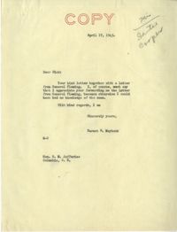 Santee-Cooper: Correspondence between Richard M. Jefferies (General Counsel of the South Carolina Public Service Authority) and Senator Burnet R. Maybank, April 1943