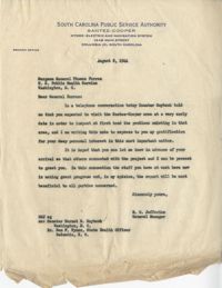 Santee-Cooper: Letter from Richard M. Jefferies (General Counsel of the South Carolina Public Service Authority) to Thomas Parran (U.S. Surgeon General), August 8, 1944