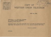 Santee-Cooper: Telegram from Senator Burnet R. Maybank to Richard M. Jefferies (General Counsel of the South Carolina Public Service Authority), April 29, 1944