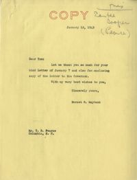 Santee-Cooper: Correspondence between Tom B. Pearce (Chairman of the Board of Directors of the South Carolina Public Service Authority) and Senator Burnet R. Maybank, January 1943