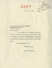 Santee-Cooper: Correspondence between Marion M. Caskie (Vice President of Reynolds Metals Company) and Senator Burnet R. Maybank, November 29, 1944