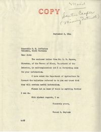 Santee-Cooper: Correspondence between Richard M. Jefferies (General Manager of the South Carolina Public Service Authority) and Senator Burnet R. Maybank, September 1944