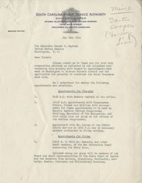 Santee-Cooper: Letter from Richard M. Jefferies (General Manager of the South Carolina Public Service Authority) to Senator Burnet R. Maybank, May 2, 1944