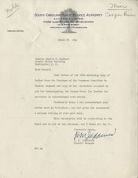Santee-Cooper: Correspondence between Richard M. Jefferies (General Manager of the South Carolina Public Service Authority) and Senator Burnet R. Maybank, March 1944