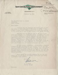 Santee-Cooper: Letter from Robert M. Cooper (General Manager of the South Carolina Public Service Authority) to Senator Burnet R. Maybank, March 6, 1942