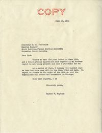 Santee-Cooper: Correspondence between Richard M. Jefferies (General Manager of the South Carolina Public Service Authority) and Senator Burnet R. Maybank, June 1944
