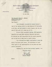 Santee-Cooper: Letter from Richard M. Jefferies (General Counsel of the South Carolina Public Service Authority) to Senator Burnet R. Maybank, June 24, 1944