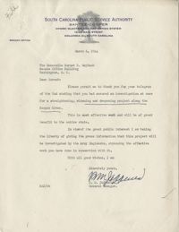 Santee-Cooper: Letter from Richard M. Jefferies (General Counsel of the South Carolina Public Service Authority) to Senator Burnet R. Maybank, March 6, 1944