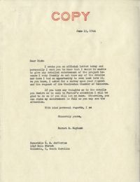 Santee-Cooper: Letter from Senator Burnet R. Maybank to Richard M. Jefferies (General Counsel of the South Carolina Public Service Authority), June 15, 1944