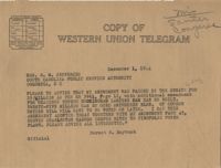 Santee-Cooper: Letter from Senator Burnet R. Maybank to Richard M. Jefferies (General Counsel of the South Carolina Public Service Authority), December 1, 1944