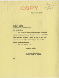 Teenage Draft: Correspondence between G. A. Bridges (Bridges & Hamrick, General Merchants) to Senator Burnet R. Maybank, August 29, 1942