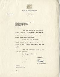 Santee-Cooper: Correspondence between South Carolina Governor Richard M. Jefferies and Senator Burnet R. Maybank, May 1942