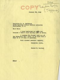Santee-Cooper: Correspondence between Senator Burnet R. Maybank and Richard M. Jefferies (General Counsel of the South Carolina Public Service Authority), January 1942