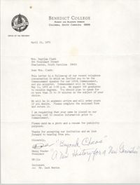 Letter from Henry Ponder to Septima P. Clark, April 15, 1975