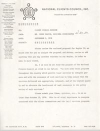 Memorandum from Irene Martin to Client Council Members, National Clients Council, September 1, 1976