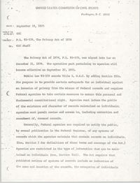 Memorandum, P.L. 93-579, The Privacy Act of 1974, United States Commission on Civil Rights, September 19, 1975