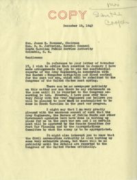 Santee-Cooper: Correspondence between Richard M. Jefferies, James H. Hammond, and Senator Burnet R. Maybank, November 17, 1943-December 10, 1943