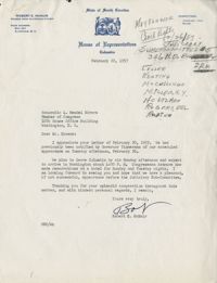 Correspondence between Robert E. McNair, Representative L. Mendel Rivers, Representative Emanuel Celler, and South Carolina Governor George Bell Timmerman, Jr., February 1957
