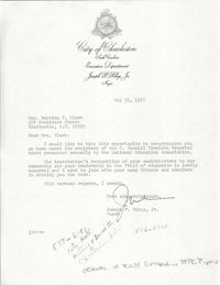 Letter from City of Charleston Mayor, Joseph P. Riley, Jr., to Septima P. Clark, May 31, 1976