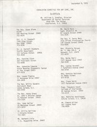 Committee Members List, Charleston Committee For Day Care, September 9, 1975