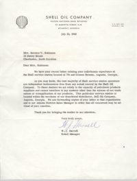 Letter from W. J. Harrell to Bernice V. Robinson, July 22, 1960