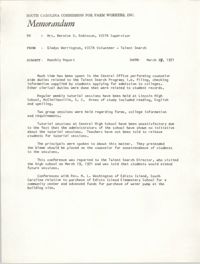 Memorandum from Gladys Warrington to Bernice Robinson, March 27, 1971