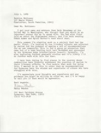 Letter from Nancy Rhodes to Bernice Robinson, July 1, 1989