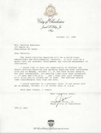 Letter from Joseph P. Riley to Bernice Robinson, October 10, 1988