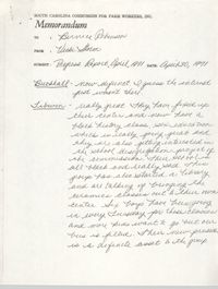 Memorandum from Vicki Storm to Bernice Robinson, April 30, 1971