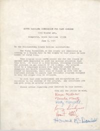 Letter from South Carolina Commission for Farm Workers to Williamsburg County Medical Association