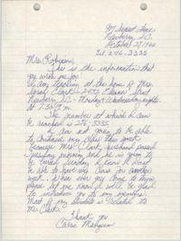 Letter from Carrie Mangum to Bernice Robinson, October 27, 1965