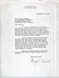 Letter from Margaret Lamont to Bernice Robinson, September 30, 1970