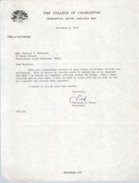 Letter from Theodore S. Stern to Bernice Robinson, November 6, 1972