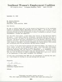 Letter from Cynthia D. Brown to Bernice Robinson, September 15, 1986