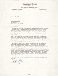 Letter from Myles Horton to Bernice Robinson, October 6, 1980