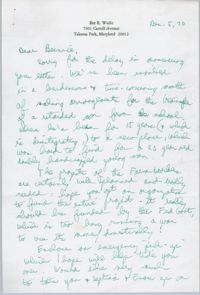 Letter from Bee R. Wolfe to Bernice Robinson, December 5, 1970