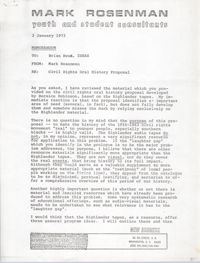 Memorandum from Mark Rosenman to Brian Beun, January 2, 1973